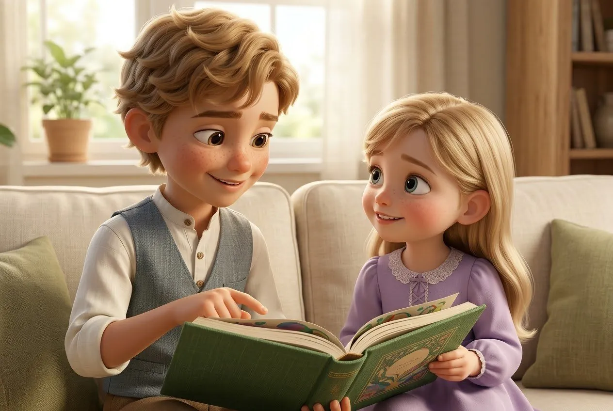 Menna and Hamza reading a book together