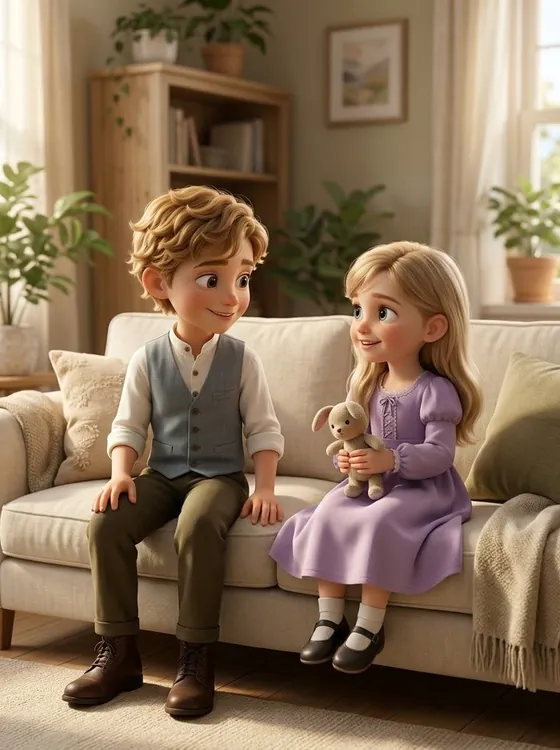 Menna and Hamza on the sofa
