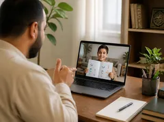 A teacher in an online lesson